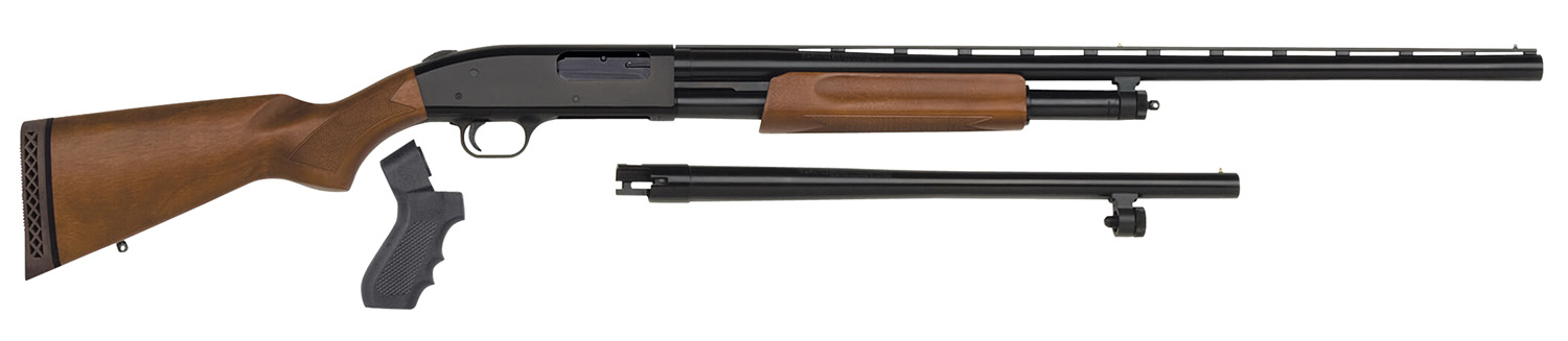 Mossberg 54169 500 Combo 12 Gauge 5+1 3″ Blued 28″ Vent Rib/18.5″ Security Barrels, Blued Steel Receiver, Dual Extractors, Fixed Wood w/Black Pistol Grip Stock, Includes Cylinder Bore Accu-Set Choke