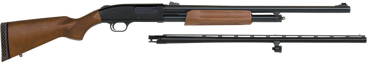 Mossberg 54264 500 Combo 12 Gauge 5+1 3″ 24″ Slugster/28″ Vent Rib Steel Barrels, Dual Extractors, Blued Steel Receiver w/Integral Scope Mount, Fixed Wood Stock, Fully Rifled Bore Choke
