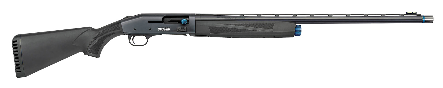 Mossberg 85159 940 Super Bantam Full Size 12 Gauge Semi-Auto 3″ 4+1 26″ Matte Blued Vent Rib Barrel, Tungsten Gray w/Blue Accents Stainless Steel Receiver, Adjustable Black Synthetic Stock, Right Hand