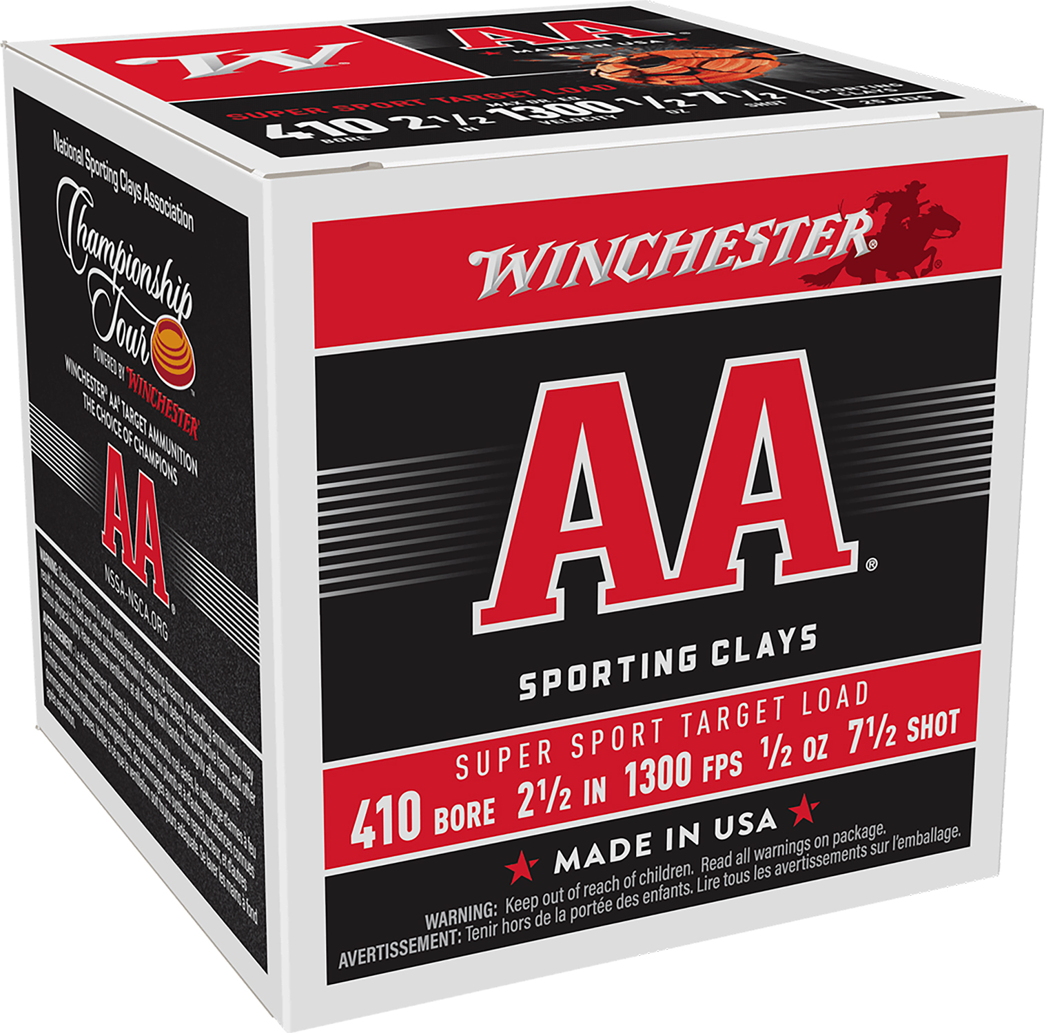 Winchester Ammo AASC417 AA Super Sport Sporting Clay 410Gauge 2.50″ 1/2oz 7.5Shot 25 Per Box/10 Case