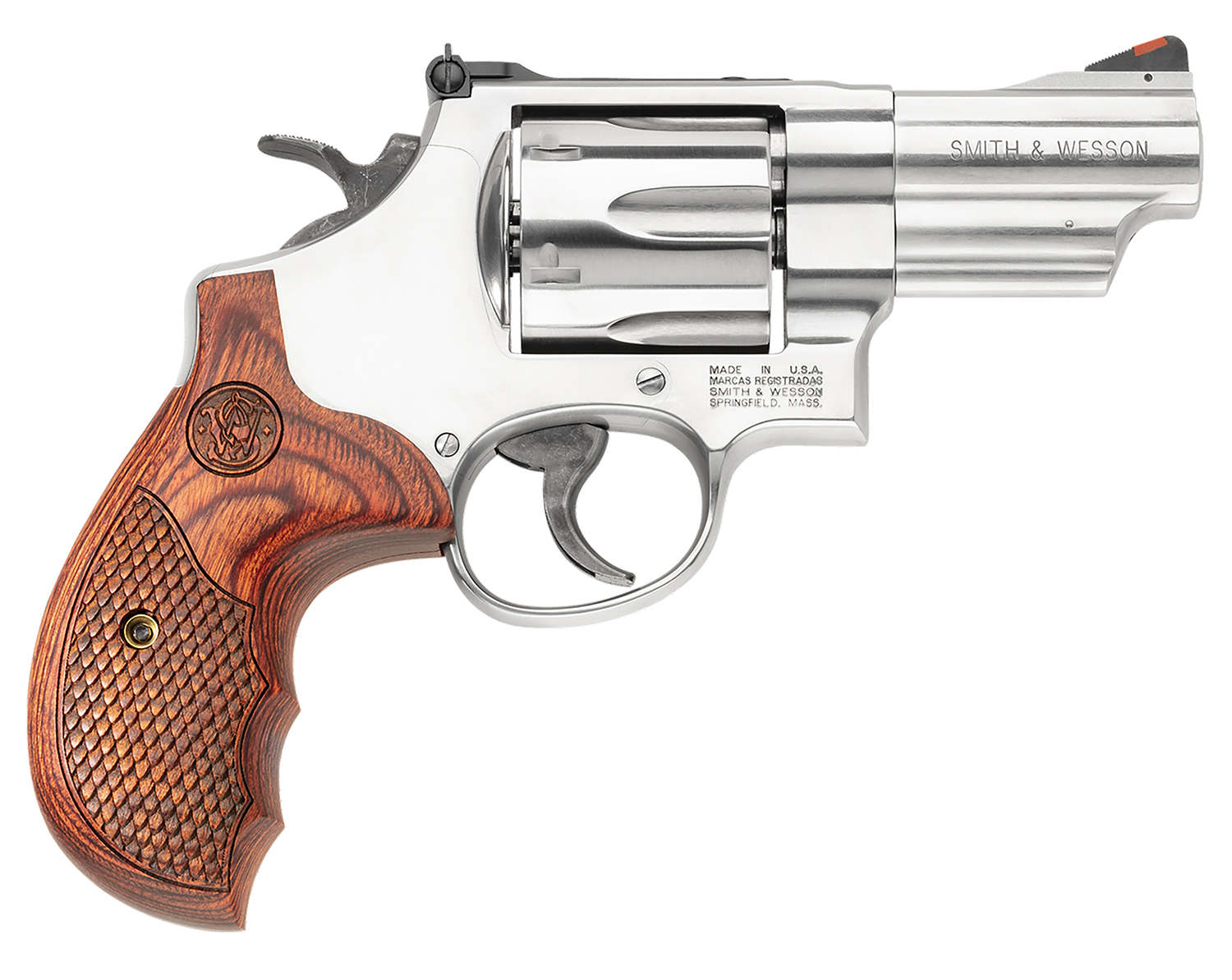 Smith & Wesson 150715 Model 629 Deluxe 44 Rem Mag or 44 S&W Spl Stainless Steel 3″ Barrel & 6rd Cylinder, Satin Stainless Steel N-Frame, Textured Wood Grip