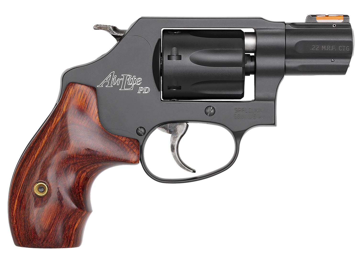 Smith & Wesson 160228 Model 351 Personal Defense 22 WMR 7 Shot 1.88″ Black Stainless Steel Barrel, Black Aluminum Cylinder & J Frame, HiViz Fiber Optic Orange Front Sight