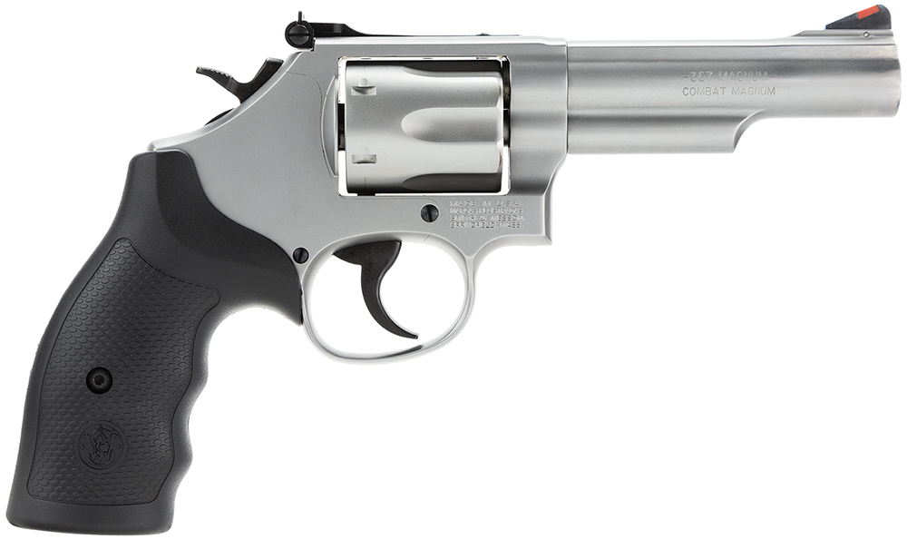 Smith & Wesson 162662 Model 66  357 Mag or 38 S&W Spl +P Stainless Steel 4.25″ Barrel, 6 Shot Matte Stainless Steel K-Frame, Red Ramp Front/White Outline Rear Sights, Internal Lock