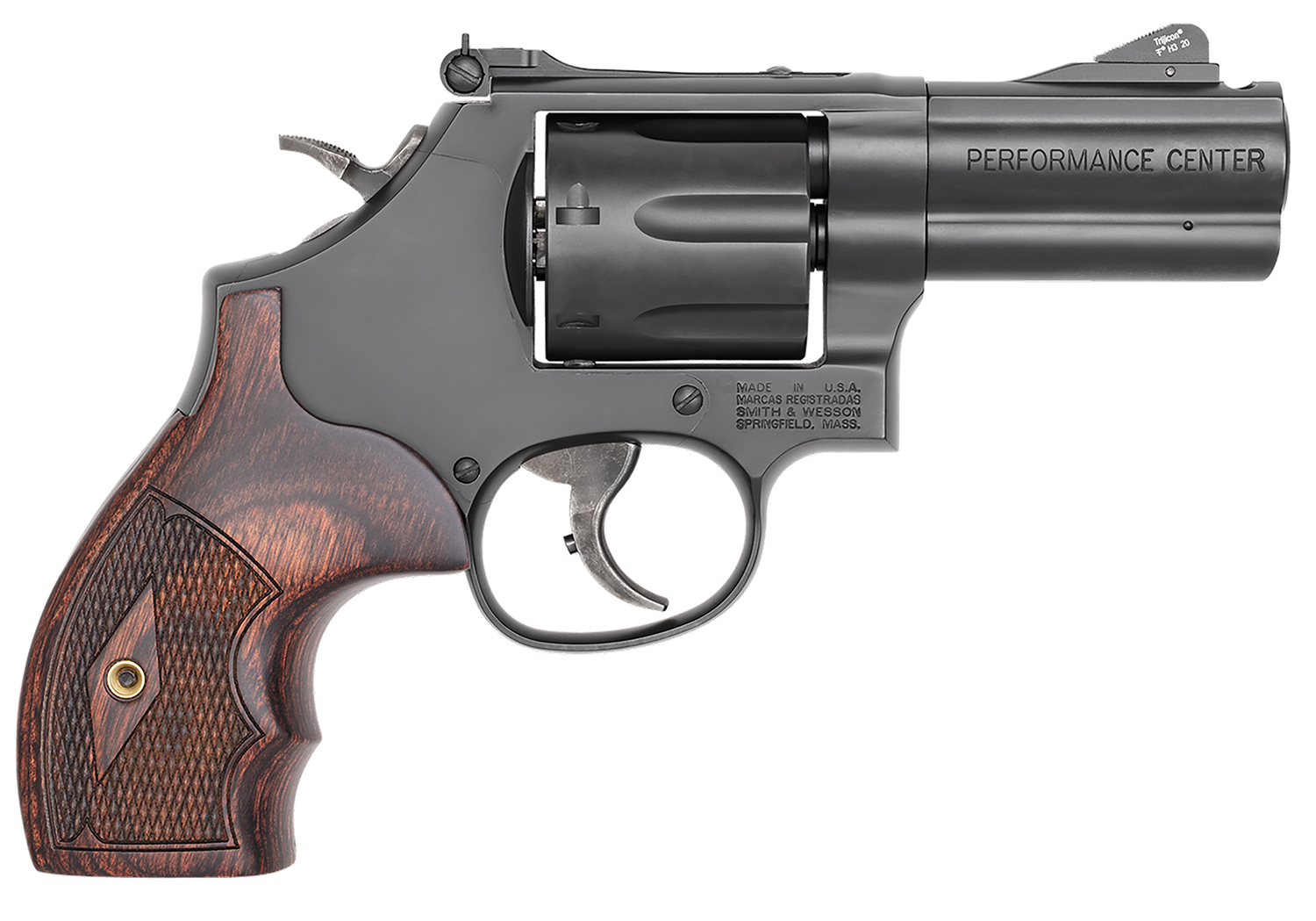 Smith & Wesson 170170 Model 586 Performance Center L-Comp 357 Mag Blued Carbon Steel 3″ Ported Full Lug Barrel, 7rd Cylinder & L-Frame, Checkered Altamont Rosewood Grip, Titanium Front Night Sight