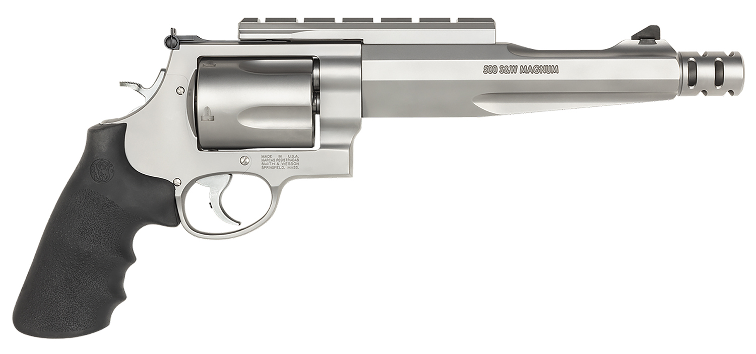 Smith & Wesson 170299 Model 500 Performance Center 500 S&W Mag Stainless Steel 7.50″ Barrel With Muzzle Brake & 5rd Cylinder, Matte Stainless Steel X-Frame, Chromed Hammer & Trigger With Stop