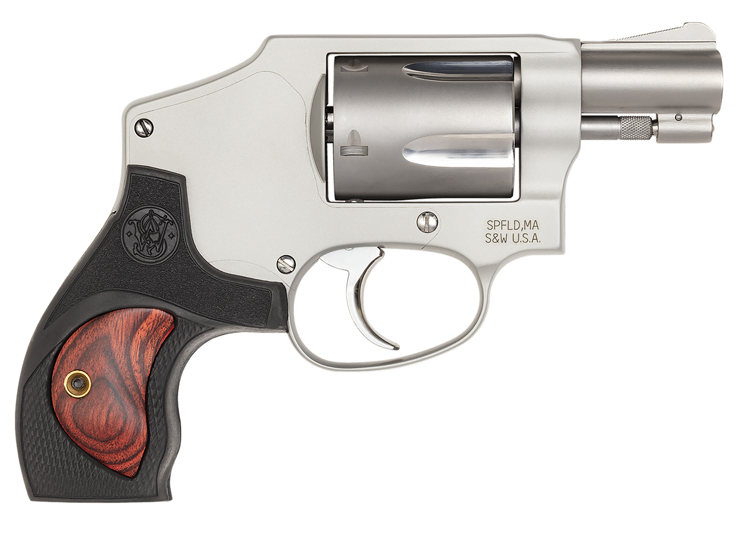 Smith & Wesson 10186 Performance Center Model 642 38 S&W Spl +P 5rd 1.88″ Stainless Steel Barrel, Fluted Cylinder, Matte Silver Aluminum Frame with Black Polymer with Integrated Wood Insert Grip