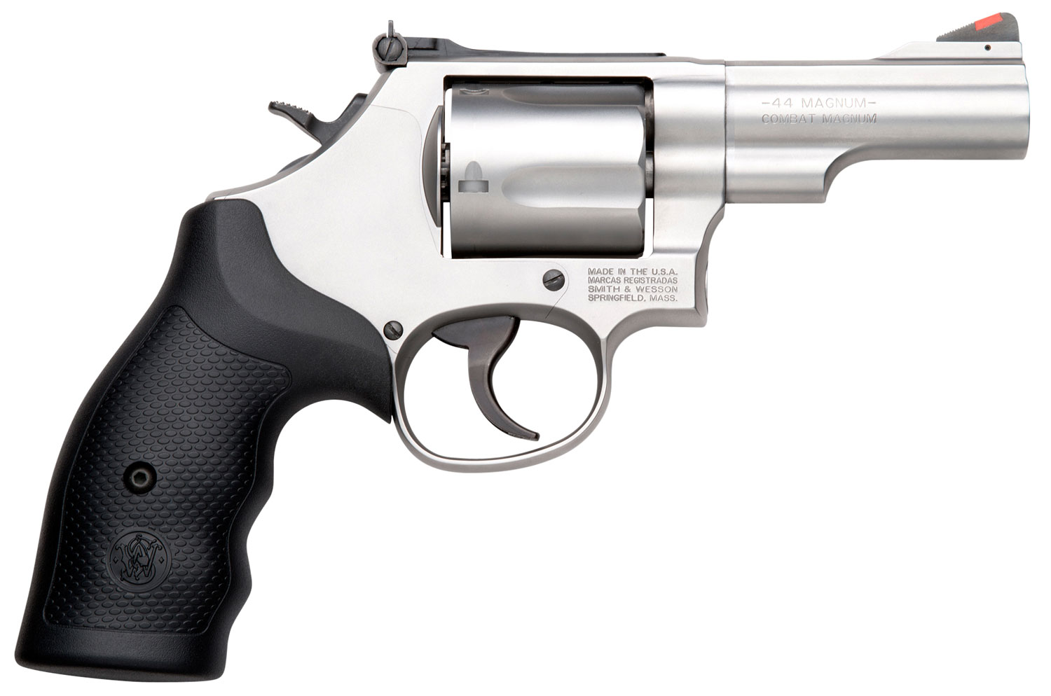 Smith & Wesson 10064 Model 69 Combat Magnum 44 Rem Mag Stainless Steel 2.75″ Barrel, 5rd Cylinder & L-Frame, Full Length Extractor Rod, Internal Lock