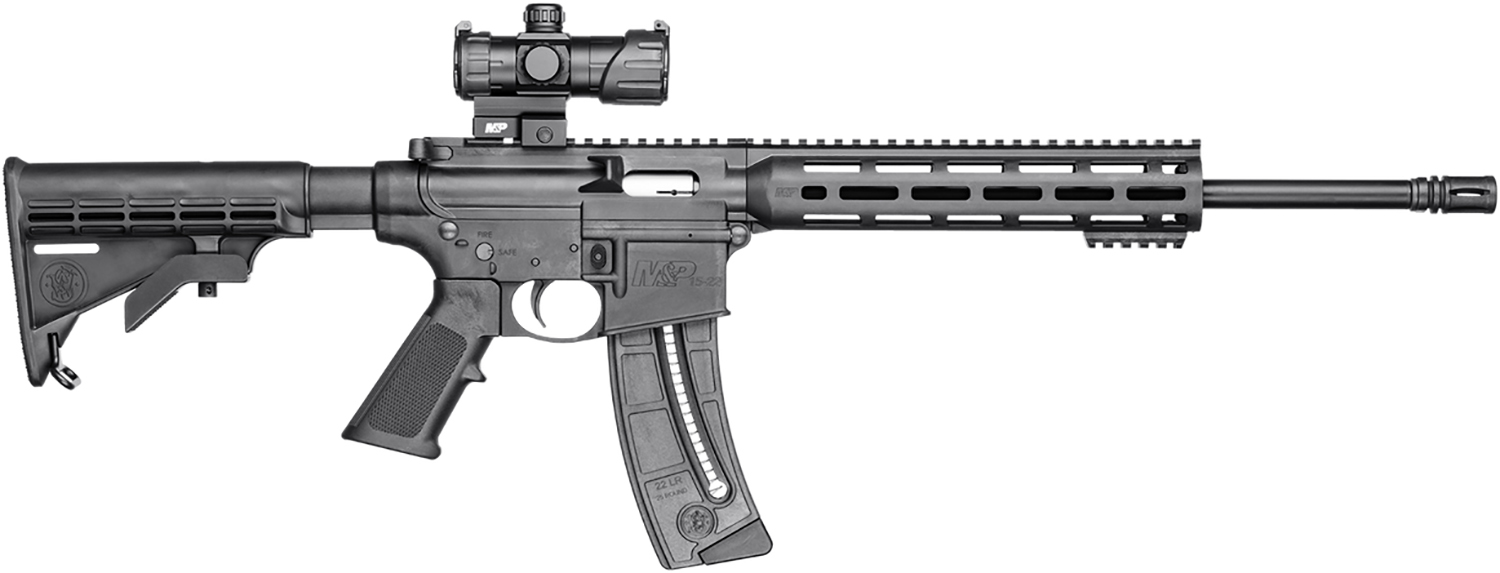 Smith & Wesson 12722 M&P15 Sport OR 22 LR 25+1 16.50″ Black Threaded Barrel, Matte Black Aluminum Receiver w/Picatinny Rail, M-LOK Handguard, Black 6 Position Synthetic Stock, Black Polymer Grip, S&W