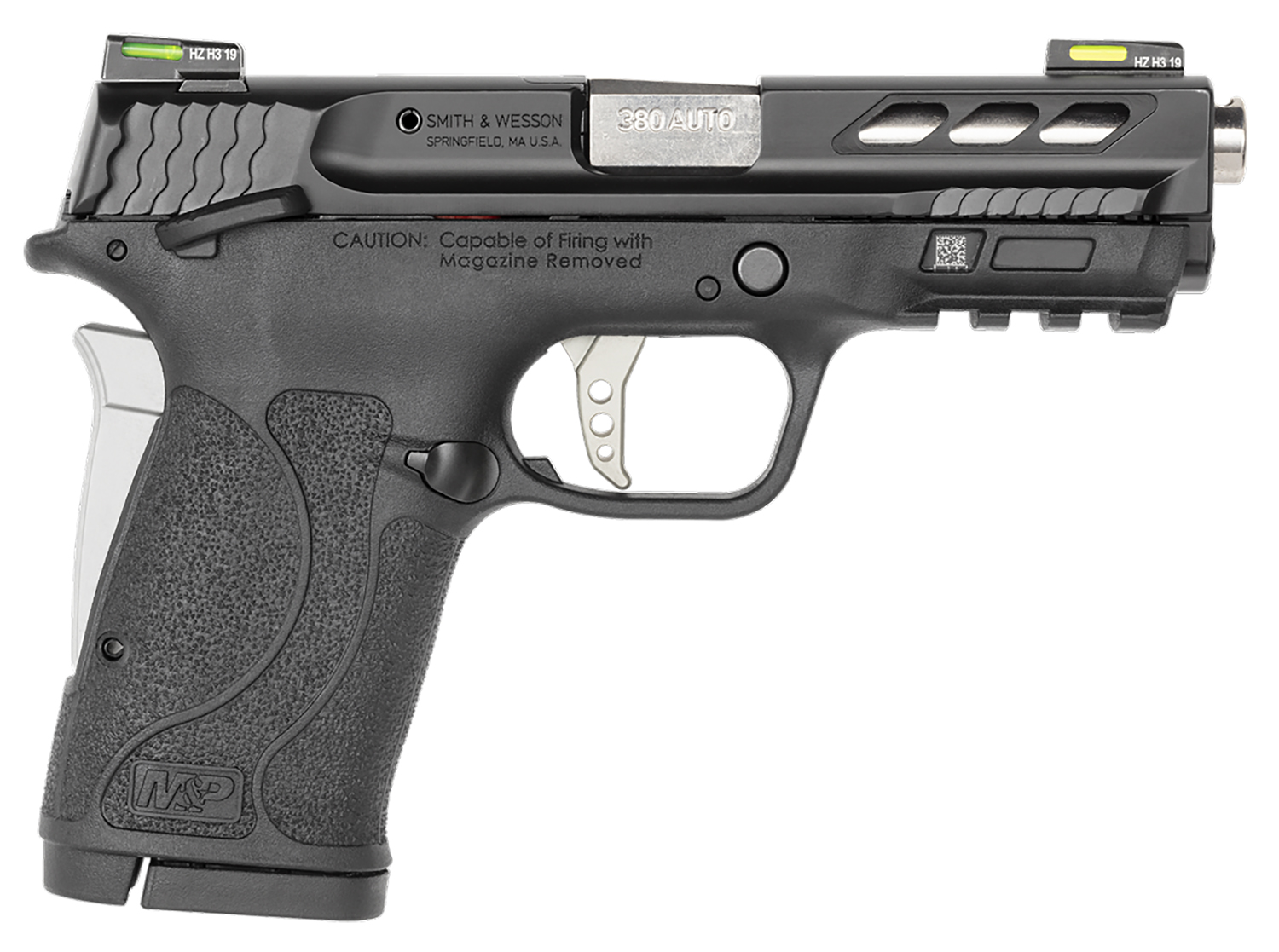 Smith & Wesson 12718 Performance Center M&P Shield EZ M2.0 380 ACP 3.80″ 8+1 Matte Black Black Armornite Stainless Steel Slide Black Polymer Grip Silver Colored Accents