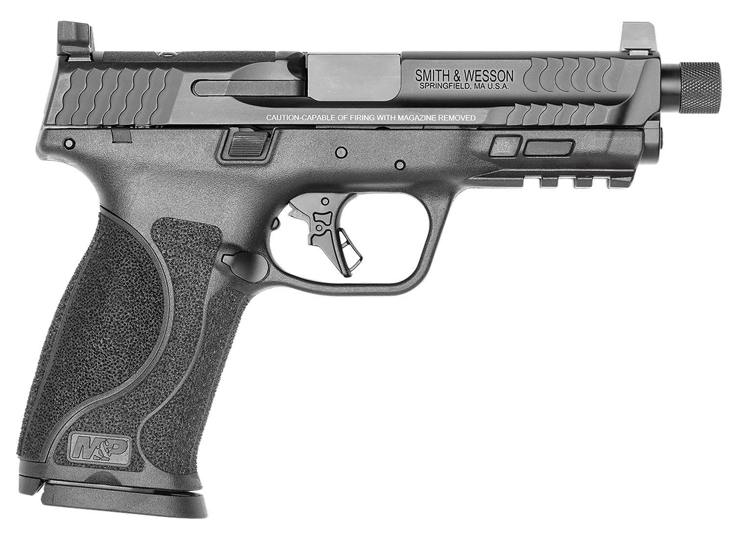 Smith & Wesson 13585 M&P M2.0  Full Size 9mm Luger 17+1, 4.62″ Black Armornite Steel Threaded Barrel & Optic Ready/Serrated Slide, Matte Black Polymer Frame w/Picatinny Rail