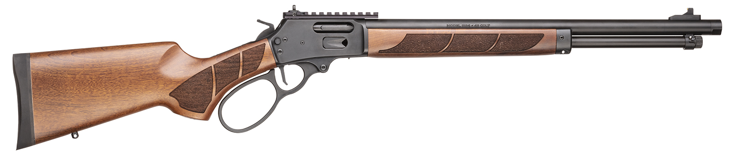 Smith & Wesson 13811 1854 45 Long 9+1 19.25″ Black Armornite Threaded Barrel, Black Armornite Picatinny Rail Stainless Steel Receiver, Fixed Walnut w/Textured Grip Panels Stock, Large Loop