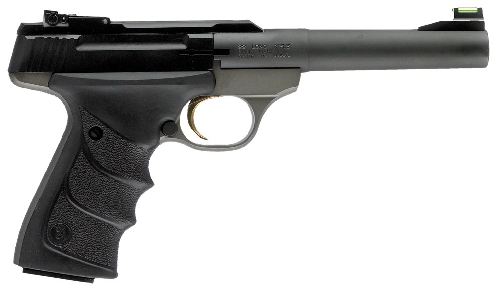 Browning 051448490 Buck Mark Practical *CA Compliant 22 LR 10+1 5.50″ Taper Bull Barrel, Matte Black Serrated Steel Slide, Matte Gray Aluminum Frame & Black Ultragrip RX Grips