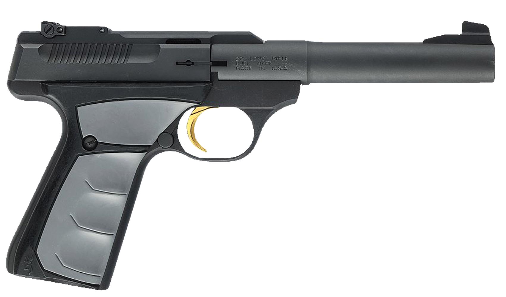 Browning 051482490 Buck Mark Camper *CA Compliant 22 LR 10+1 5.50″ Tapered Bull Barrel, Matte Black Serrated Steel Slide & Aluminum Frame, Gray Ultragrip FX Grip