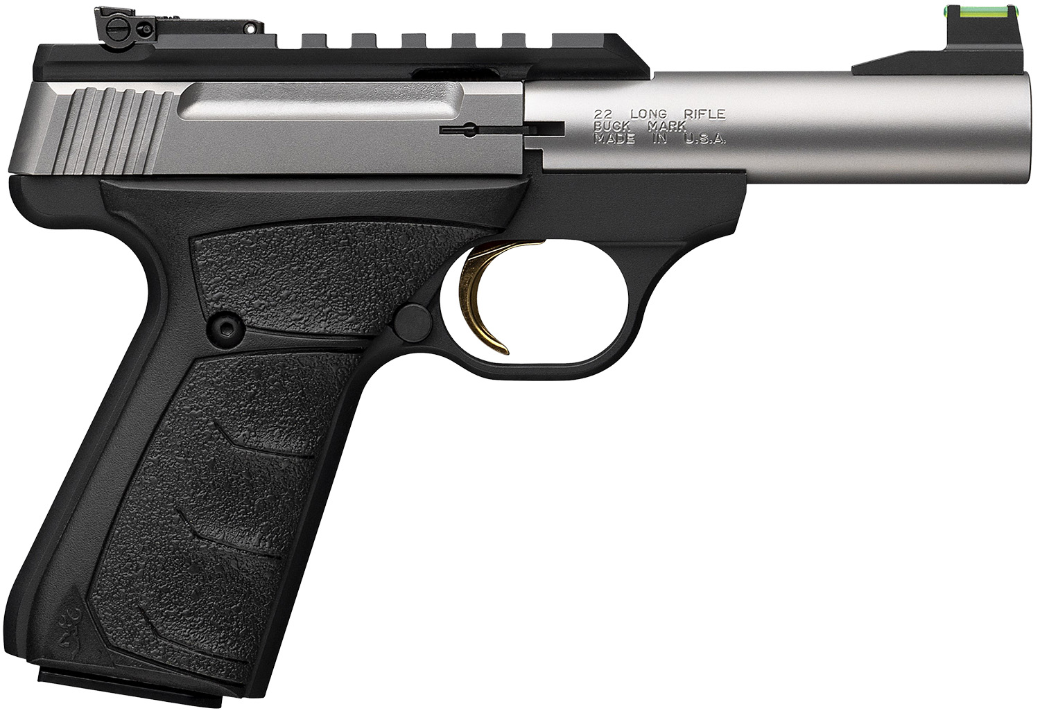 Browning 051605490 Buck Mark Plus Micro Bull 22 LR 10+1 4″ Stainless Bull Barrel, Stainless Serrated Slide w/Picatinny Rail, Matte Black Alloy Steel Frame, Black Overmolded UFX Grip