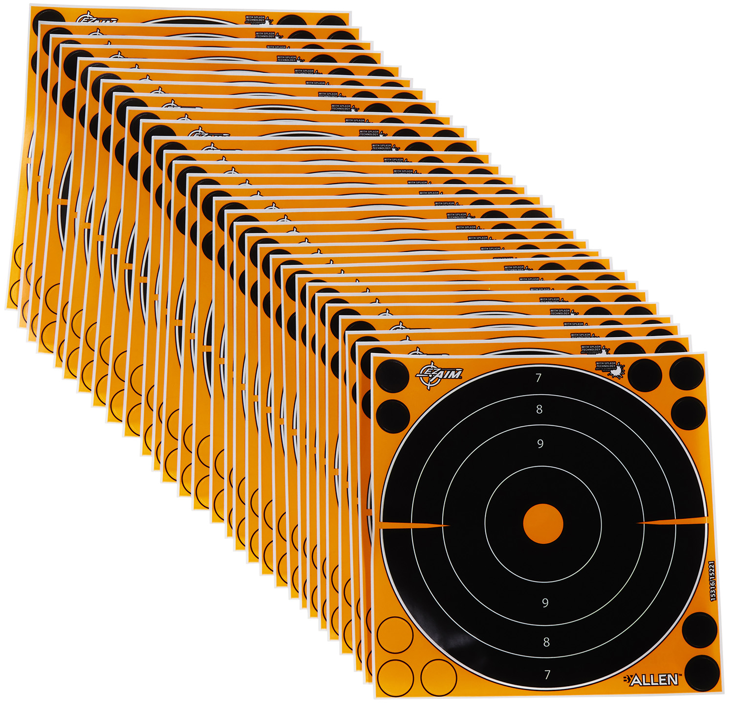 EZ-Aim 15221 Splash Reactive Self-Adhesive Paper Black/Orange 8″ Bullseye 30 Pack