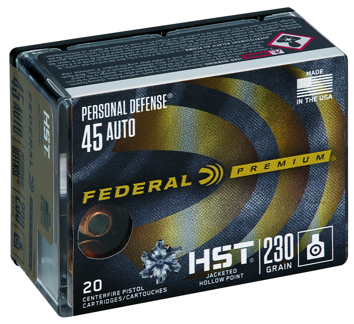 Federal P45HST2S Premium Personal Defense 45ACP 230gr HST Jacketed Hollow Point 20 Per Box/10 Case