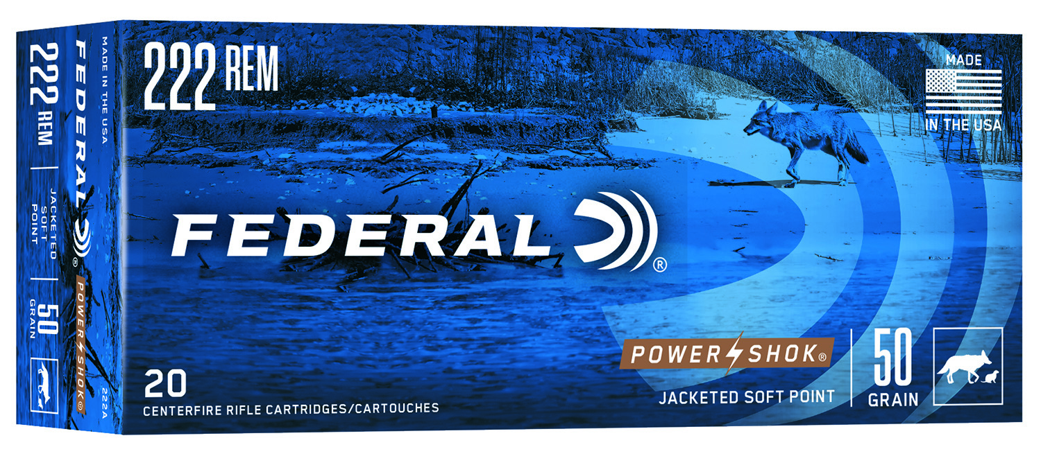 Federal 222A Power-Shok 222Rem 50gr Jacketed Soft Point 20 Per Box/10 Case