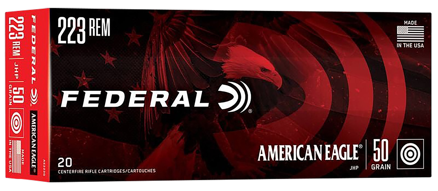Federal AE223G American Eagle Varmint & Predator 223Rem 50gr Jacketed Hollow Point 20 Per Box/25 Case