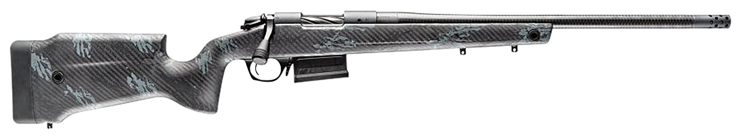 Bergara Rifles B14LM7513CF B-14 Crest 7mm PRC 5+1 22″ Sniper Gray Cerakote #5 Contour Threaded Barrel, Sniper Gray Cerakote Steel Receiver, Black & Gray Sponge Fixed Carbon Fiber Stock