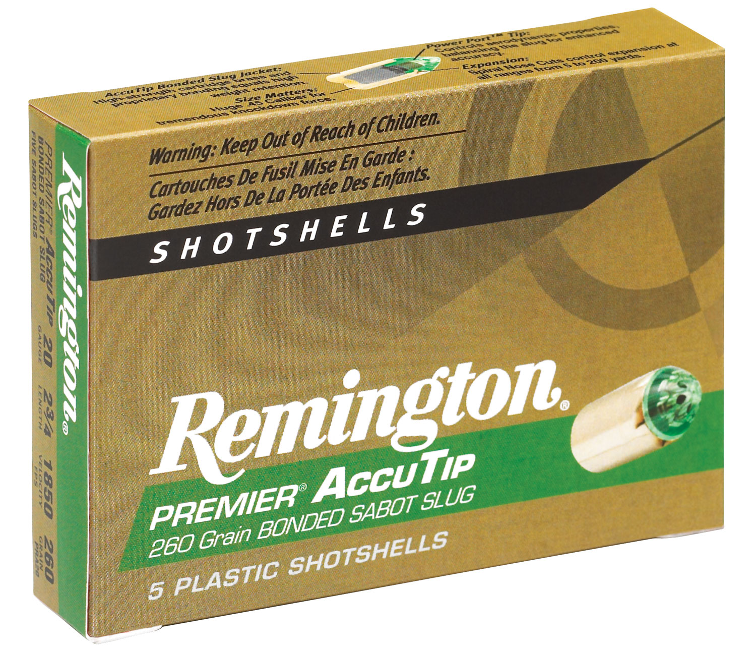 Remington Ammunition 20496 Premier AccuTip 20 Gauge 2.75″ Sabot Slug Shot 5 Per Box/ 20 Cs