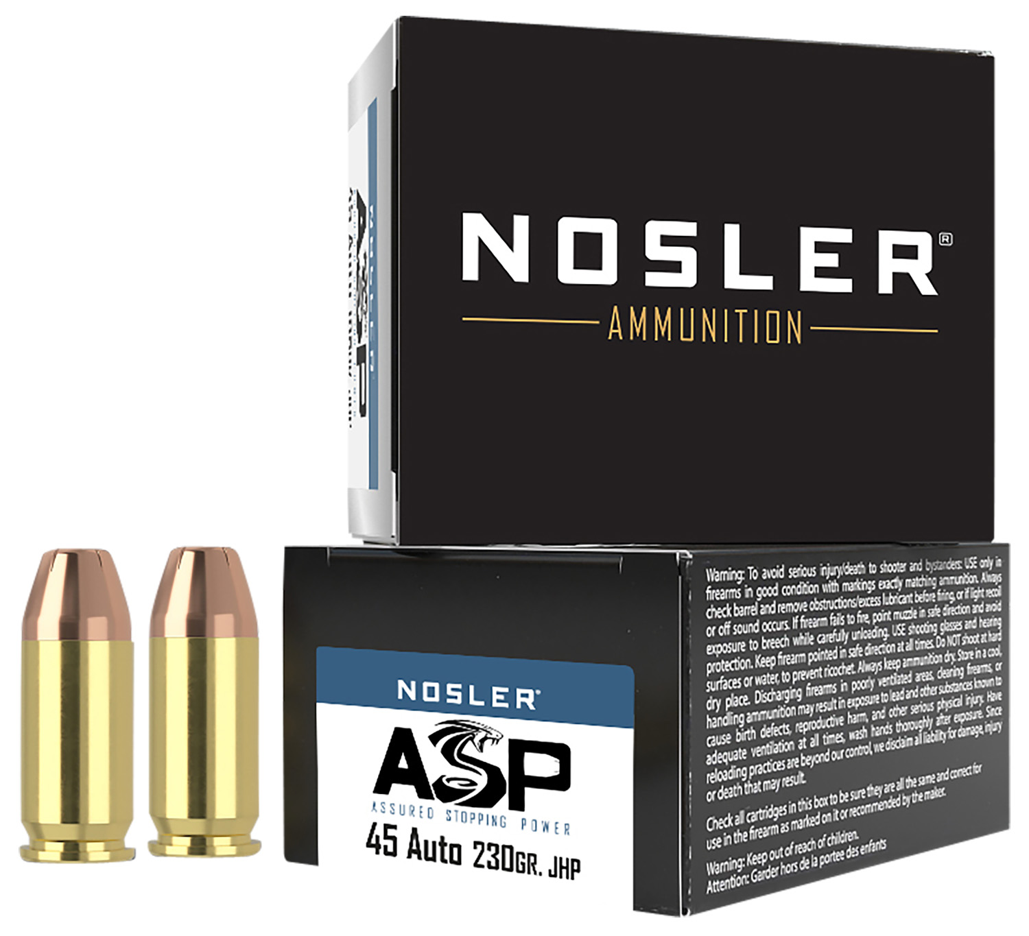 Nosler 51277 Assured Stopping Power Handgun 45ACP 230gr Jacketed Hollow Point 20 Per Box/20 Case