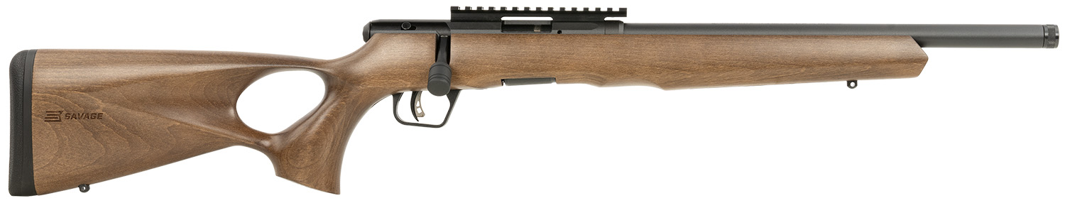 Savage Arms 70517 B Series Timber 22 WMR 10+1 16.50″ Matte Black Threaded Barrel, Matte Black Picatinny Rail Carbon Steel Receiver, Woodgrain Fixed Thumbhole Stock