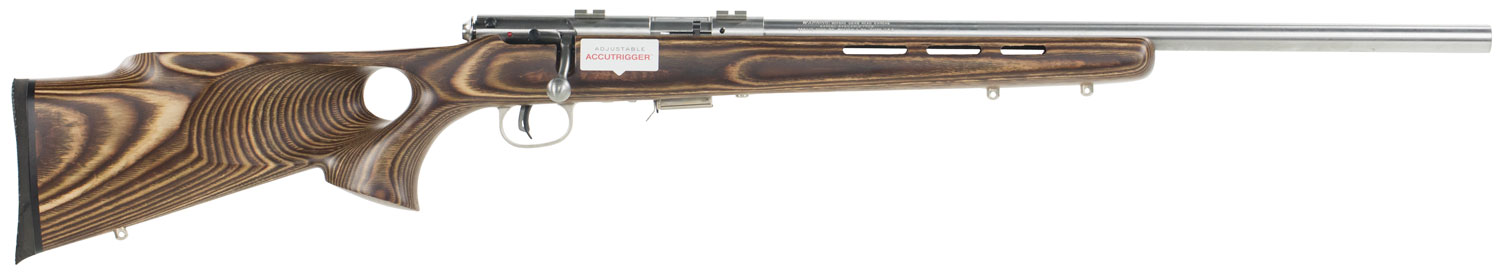 Savage Arms 94725 93 BTVS Full Size 22 WMR 5+1 21″ Satin Stainless Heavy Barrel, Satin Drilled & Tapped Stainless Steel Receiver, Natural Brown Thumbhole Laminate Stock, Right Hand