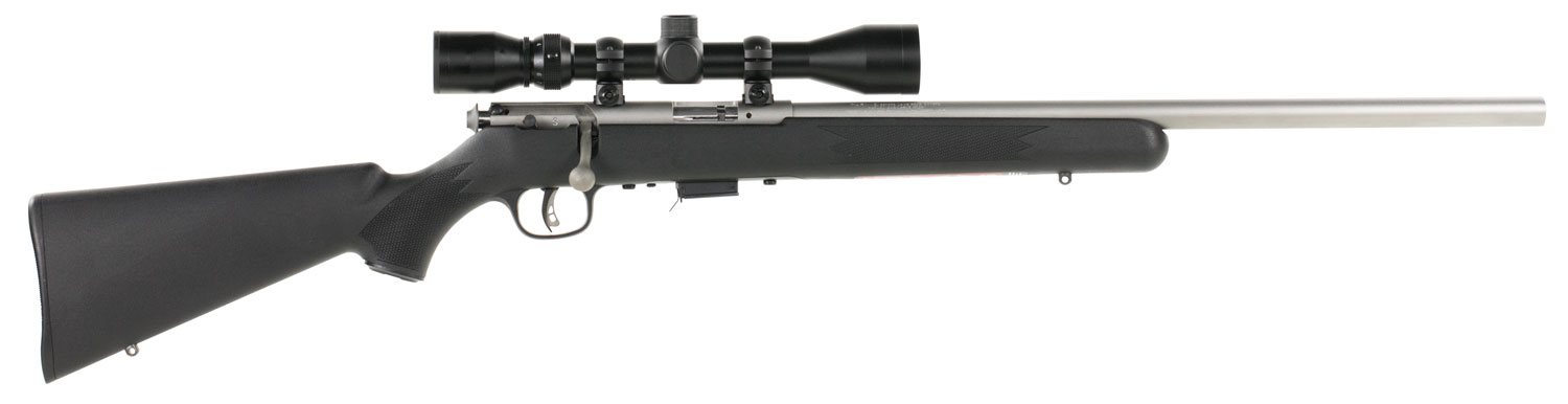 Savage Arms 95200 93 FVSS XP Full Size 22 WMR 5+1 21″ Matte Stainless Heavy Barrel, Matte Drilled & Tapped Stainless Steel Receiver, Matte Black Fixed Synthetic Stock, 3-9x40mm Duplex, Right Hand