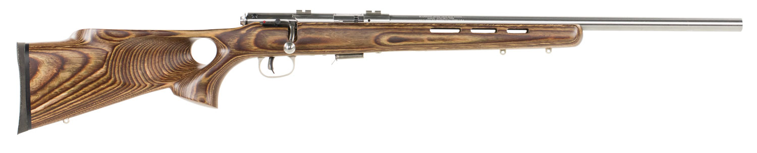 Savage Arms 96200 93R17 BTVSS Full Size 17 HMR 5+1 21″ Satin Heavy Button Rifled Barrel, Satin Drilled & Tapped Stainless Steel Receiver, Natural Brown Thumbhole Laminate Stock, Right Hand