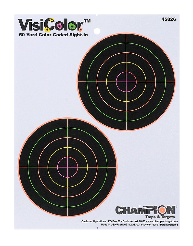 Champion Targets 45826 VisiColor 5″ Double Bullseye Paper Self-Adhesive 8.50″ x 11″ Multi-Color 10 Pack