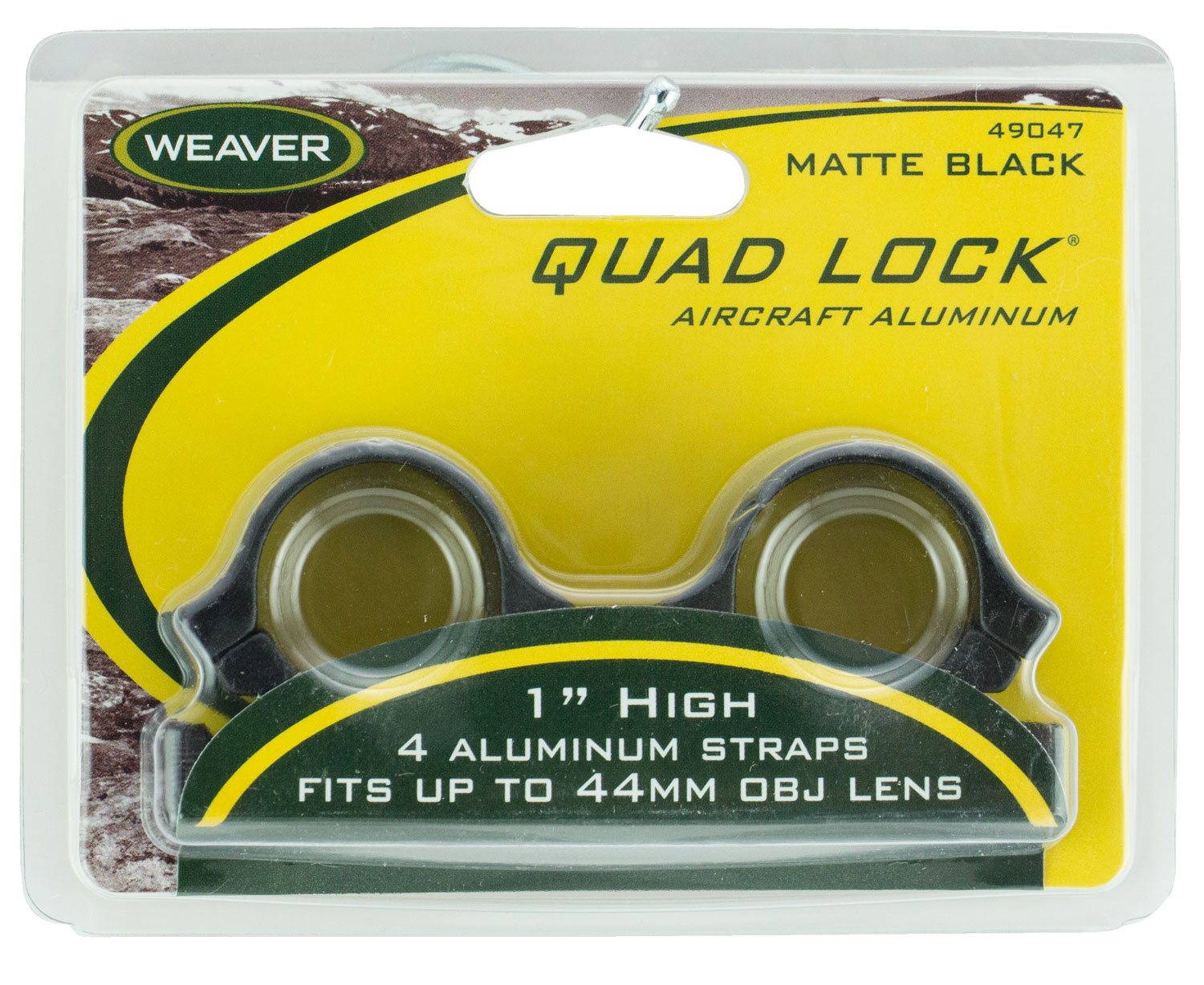 Weaver Mounts 49047 Quad Lock Detachable Rings Matte Black 1″ High