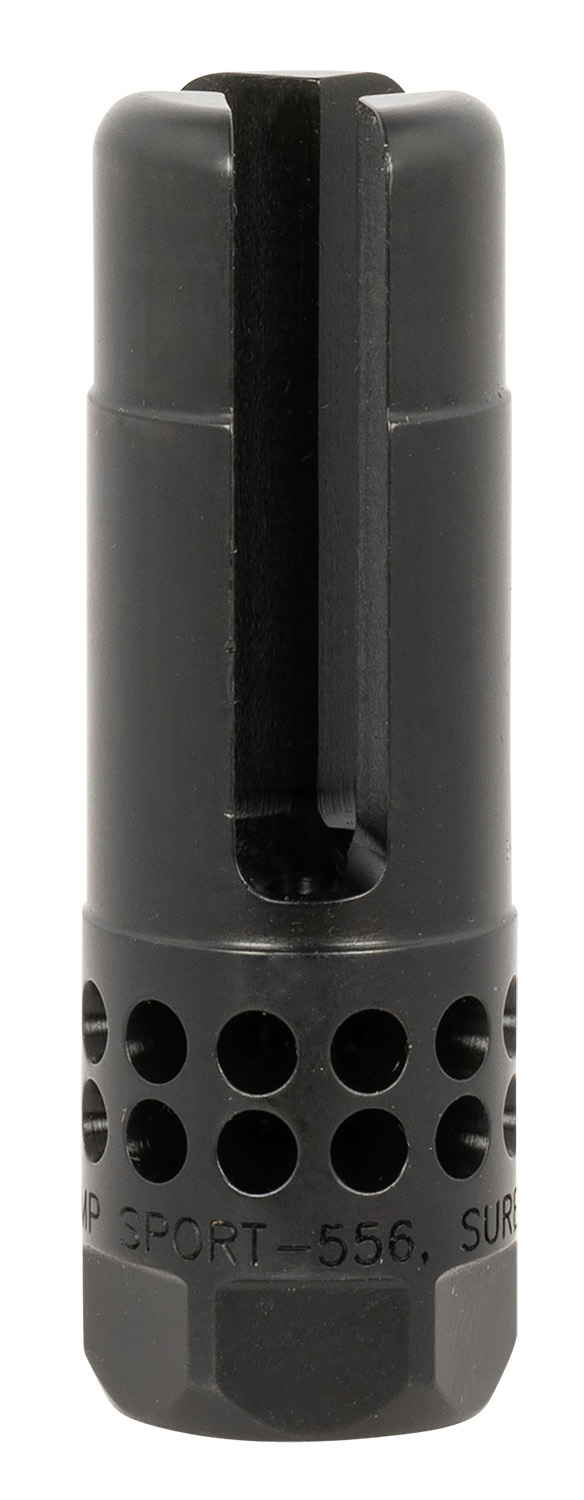 SureFire WARCOMPSPORT5561228 Warcomp Sport Flash Hider 22 Cal (5.56mm) 1/2″-28 tpi, Open Tine 3-Prong, Ported Black Stainless Steel for AR/M4-Platform