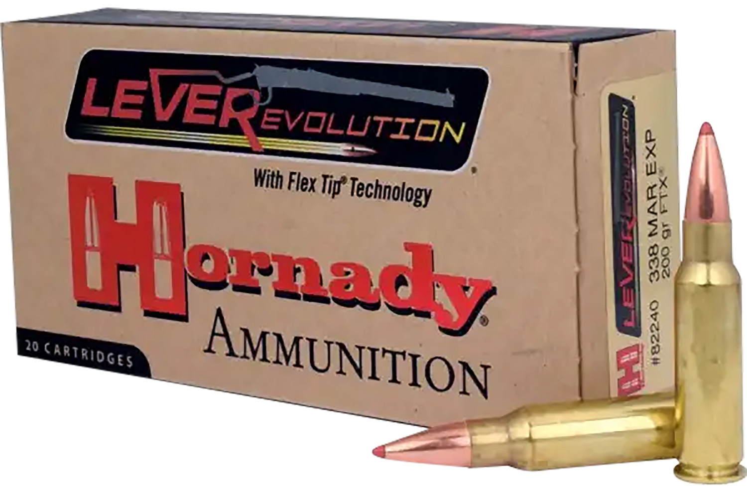 Hornady 82240 LEVERevolution 338MarlinExpress 200gr Flex Tip eXpanding 20 Per Box/10 Case