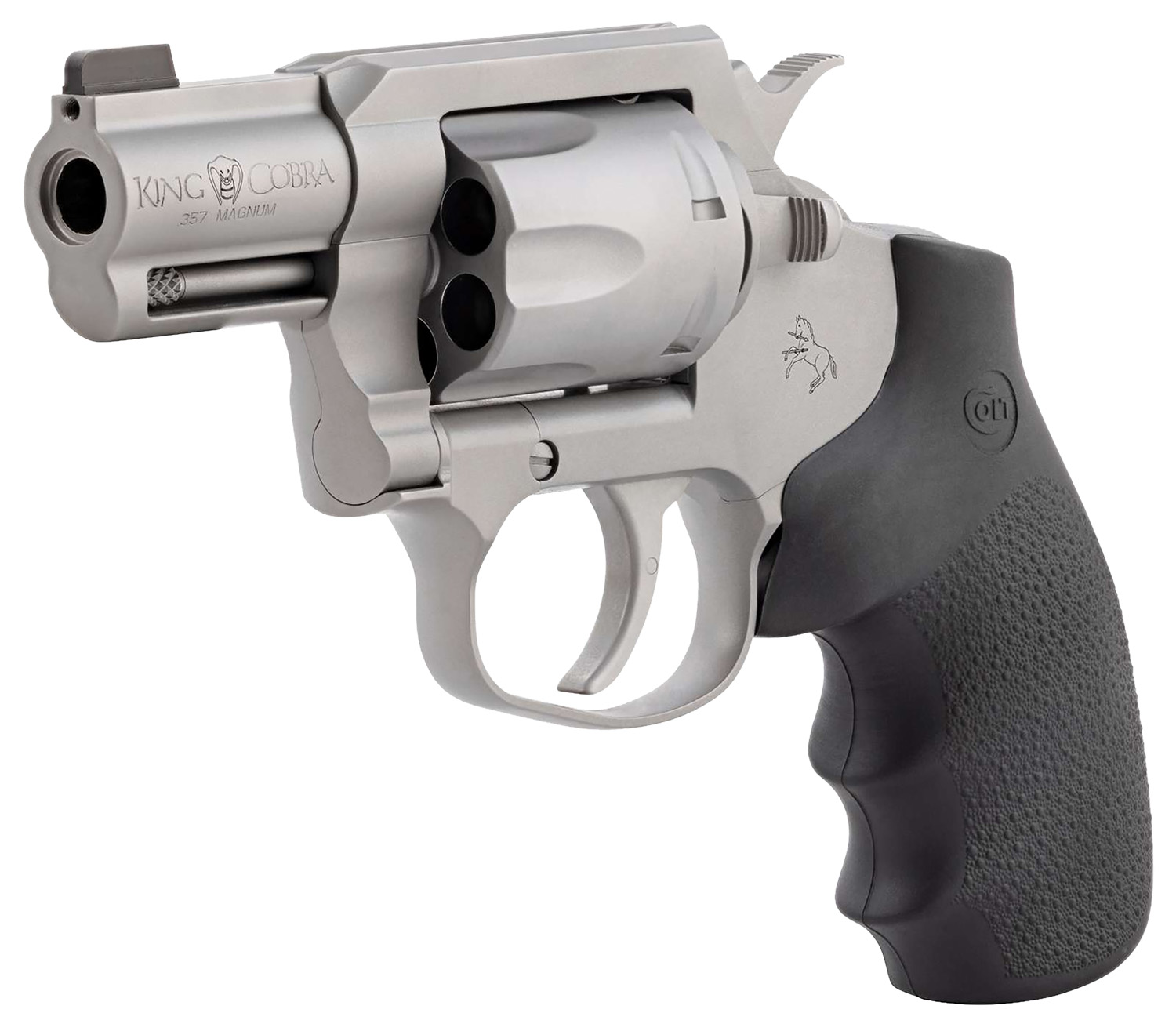 Colt Mfg KCOBRASM2BBS King Cobra  Small 357 Mag 6 Shot 2″ Matte Stainless Steel Barrel, Cylinder Frame, Black Hogue Overmolded Grips, Exposed Hammer