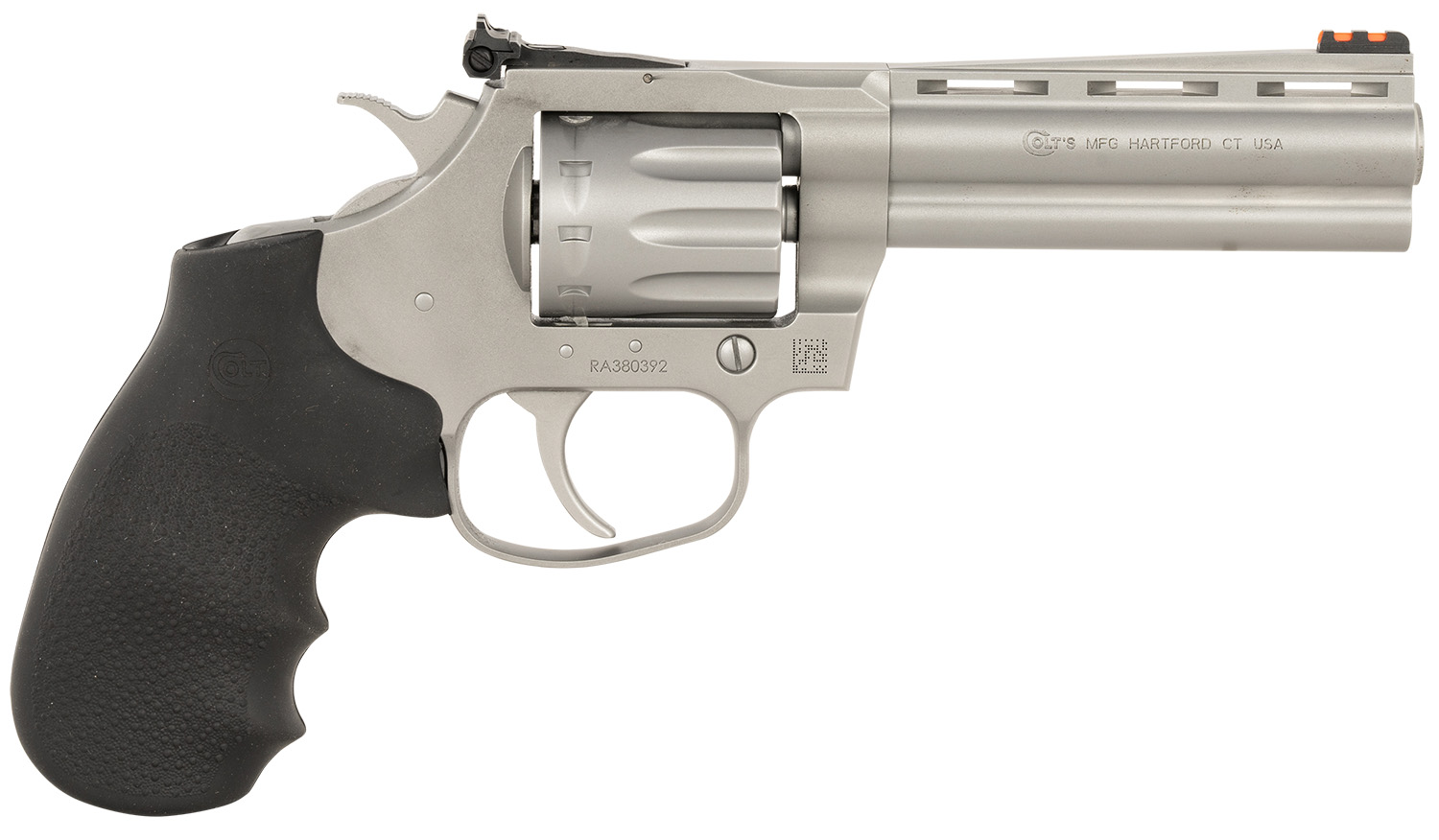 Colt Mfg KCOBRA22-SM4RFO King Cobra Target 22 LR 10 Shot 4.25″ Matte Stainless Steel Vent Rib Barrel, Matte Stainless Stainless Steel Frame & Cylinder, Black Hogue Overmolded Grip, Exposed Hammer