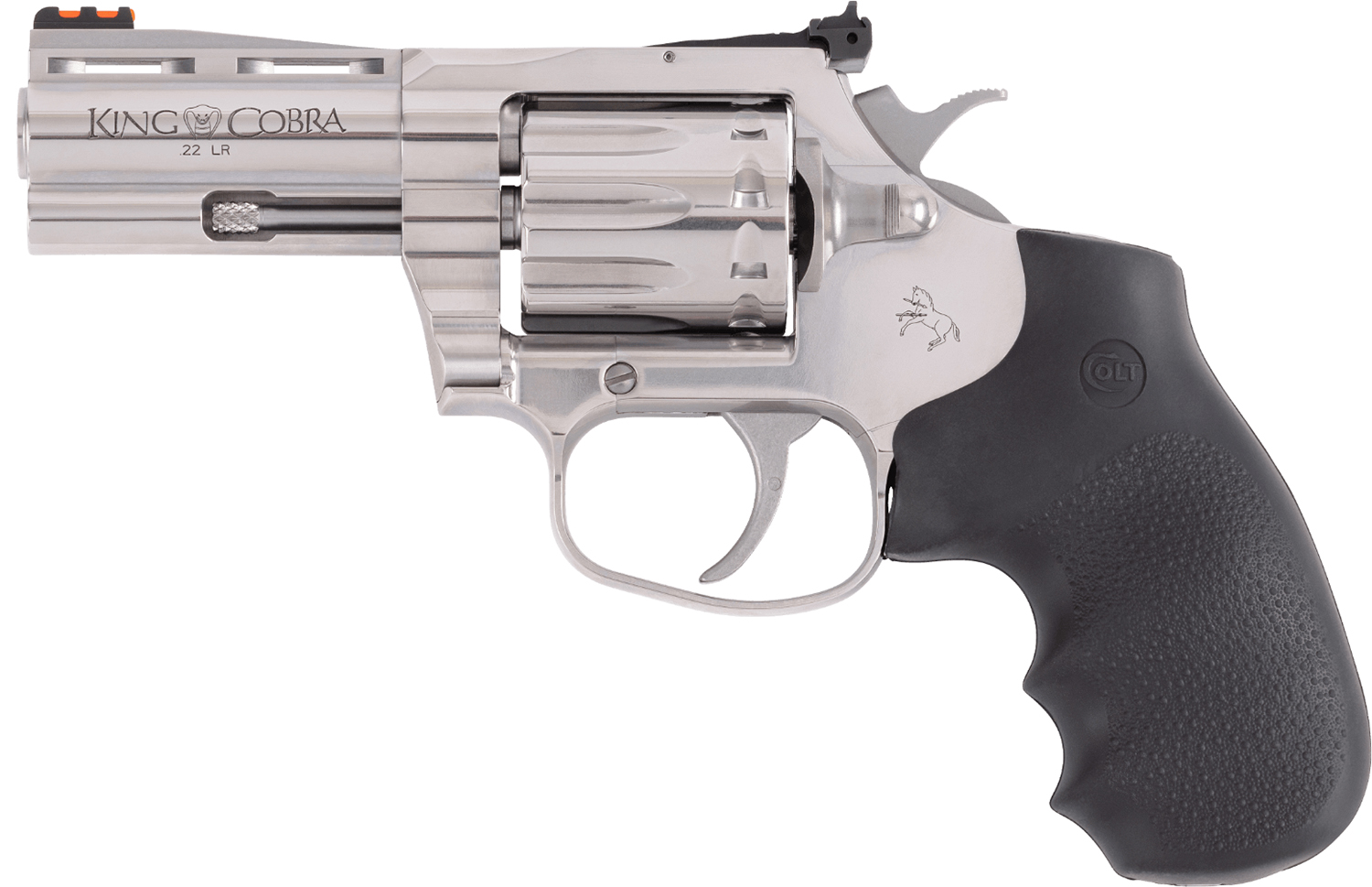 Colt Mfg KCOBRA22SP3RFO King Cobra 22 LR 10 Shot 3″ Stainless Vent Rib Barrel, Stainless Cylinder & Frame, Black Rubber Grip