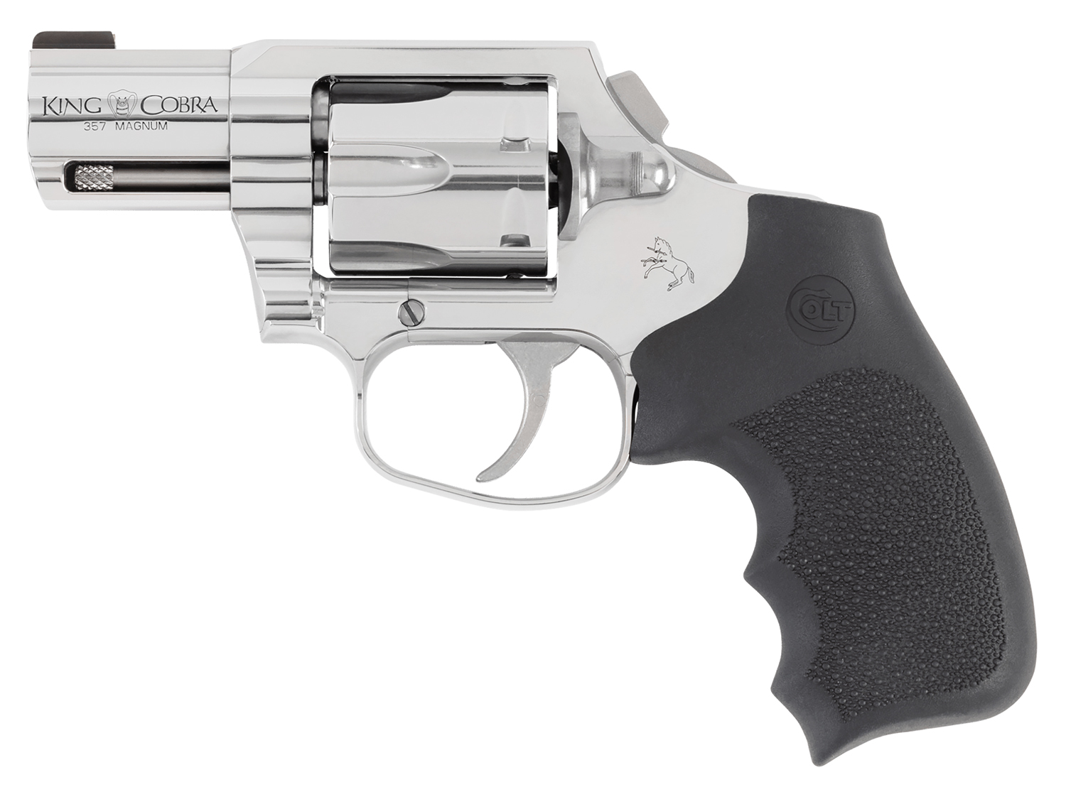 Colt Mfg KCOBRASB2RBB King Cobra 357 Mag 6rd Shot 2″ Stainless Steel Barrel, Cylinder & Frame, Black Hogue Overmolded Grip, Exposed Hammer, DAO