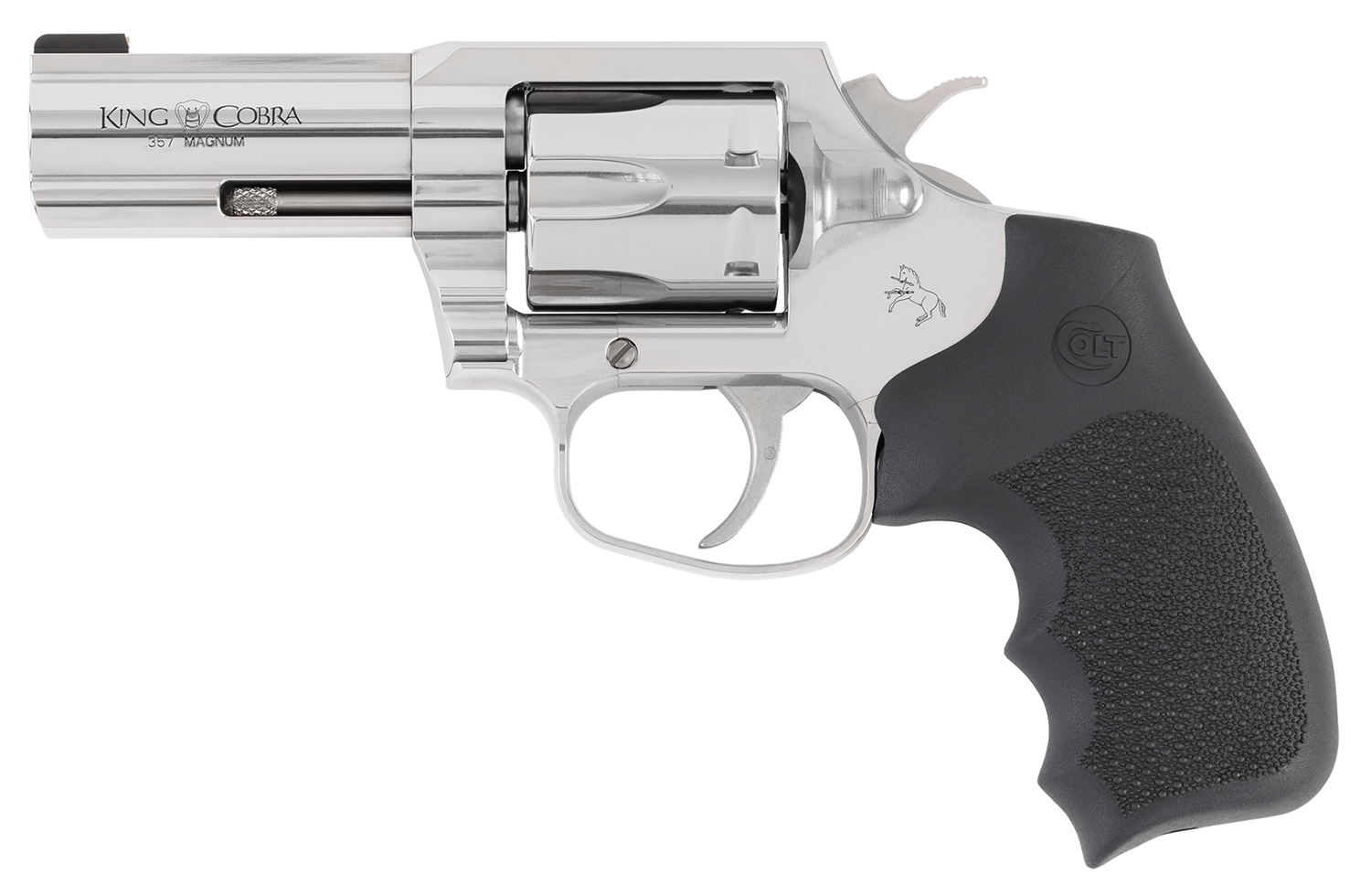 Colt Mfg KCOBRASB3RBB King Cobra 357 Mag 6rd Shot 3″ Stainless Steel Barrel, Cylinder & Frame, Black Hogue Overmolded Grip, Exposed Hammer