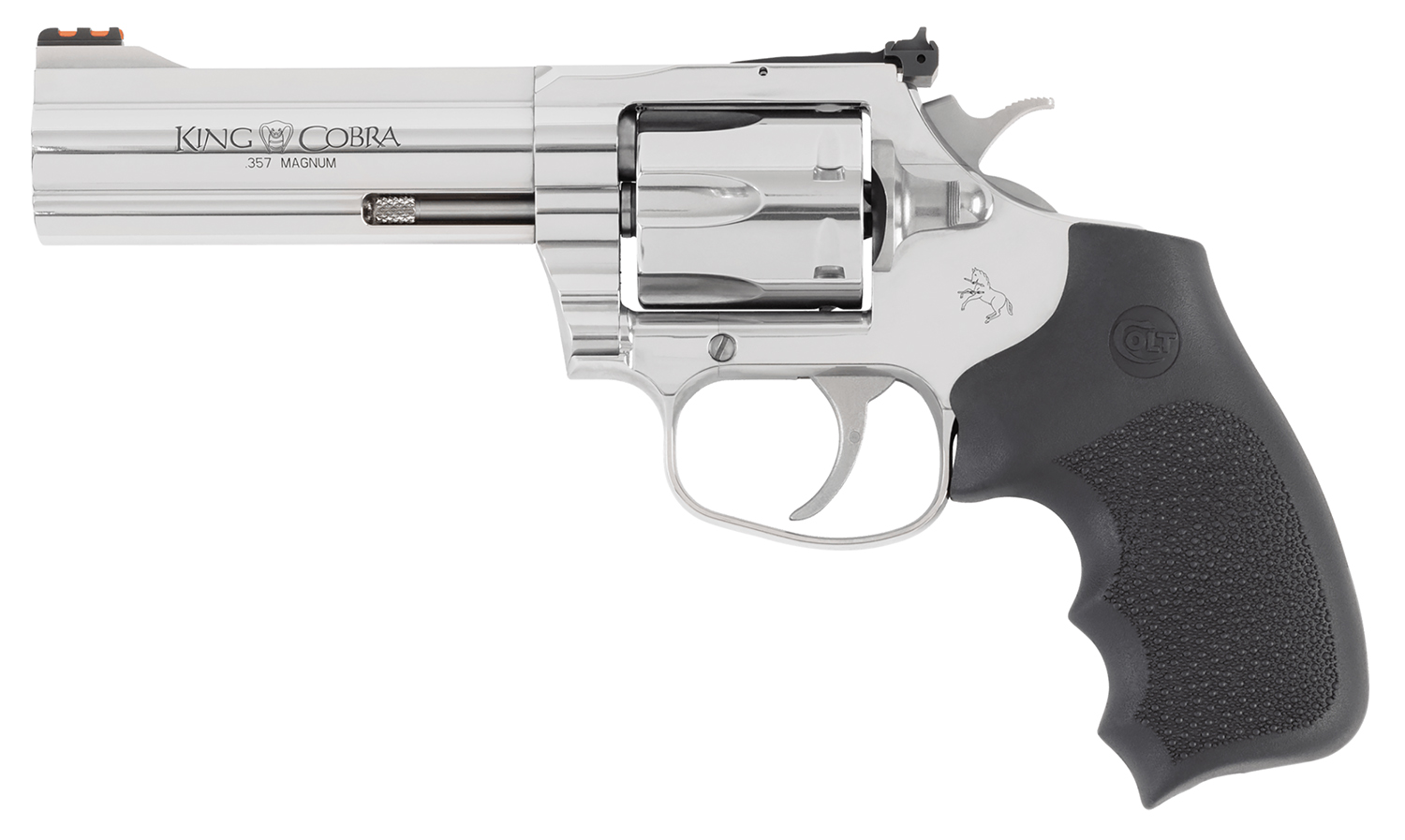 Colt Mfg KCOBRASB4RTS King Cobra Target 357 Mag 6rd Shot 4.25″ Stainless Steel Barrel, Cylinder & Frame, Black Hogue Overmolded Grip, Exposed Hammer