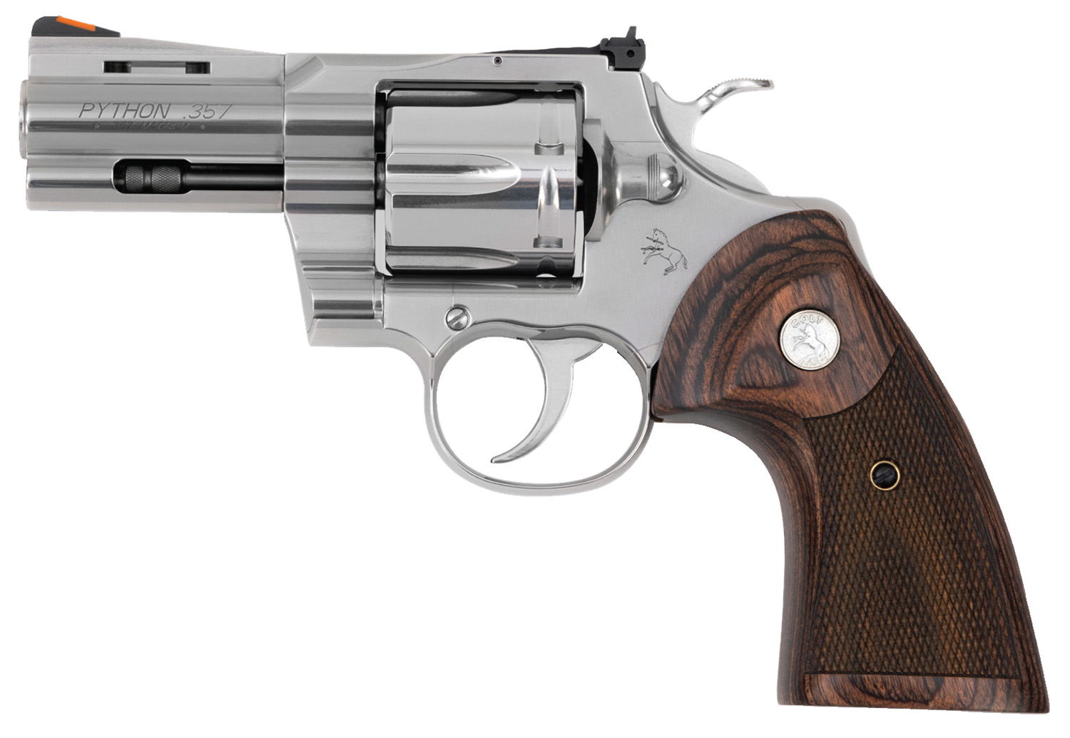 Colt Mfg PYTHONSP3WTS Python 38 Special 357 Mag 6 Shot 3″ Stainless Recessed Target/Vent Rib Barrel, Cylinder & Frame, Walnut w/Colt Medallion Grip