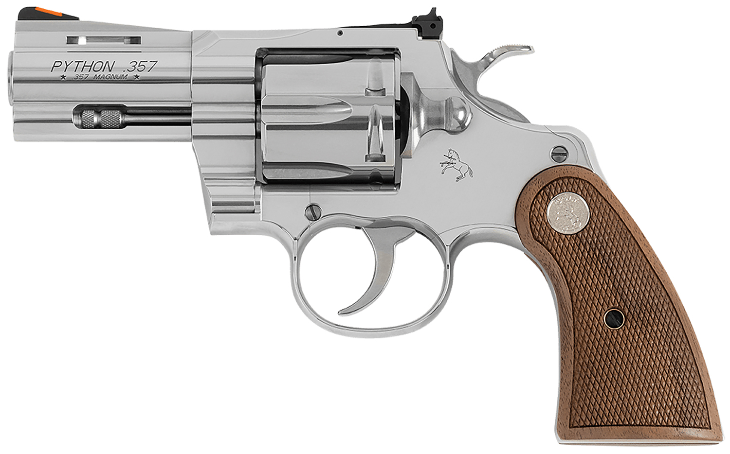 Colt Mfg PYTHONSP2WCTS Python 357 Mag/38 Special 6 Shot 2.50″ Stainless Recessed Target/Vent Rib Barrel, Stainless Cylinder & Frame, Walnut w/Colt Medallion Grip