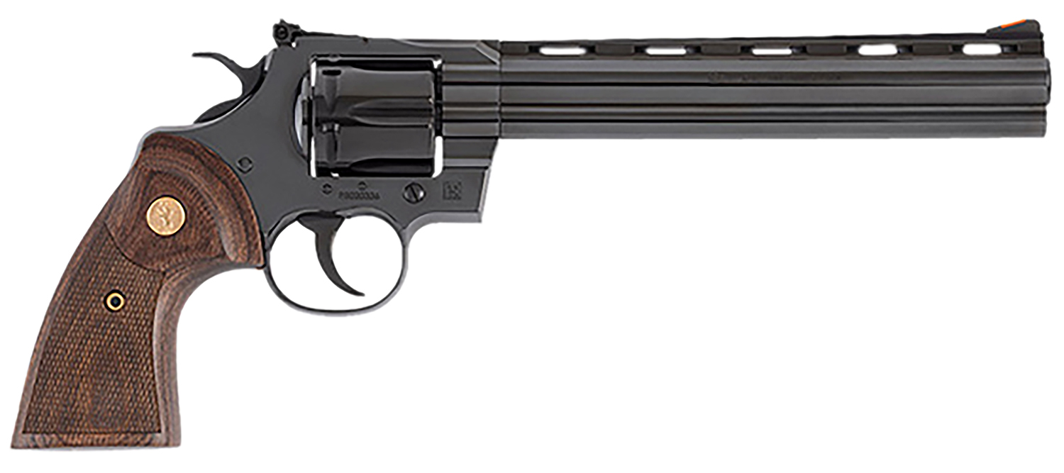 Colt Mfg PYTHONBP8WTS Python  357 Mag/38 Special 6 Shot 8″ Blued Carbon Steel Vent Rib Barrel, Cylinder & Frame, Wood Grip, Exposed Hammer