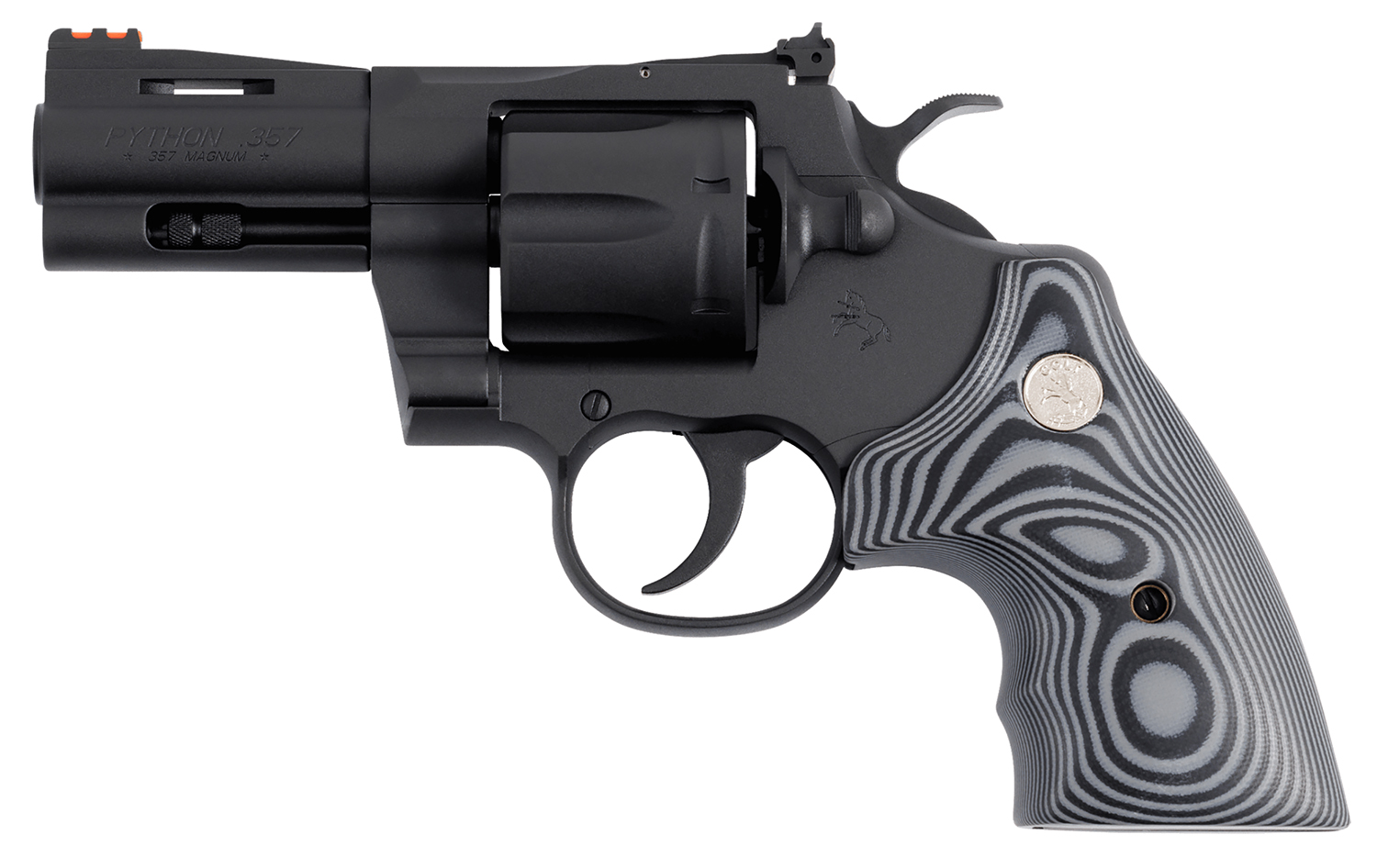 Colt Mfg PYTHONBM3FO Python 357 Mag/38 Special 6 Shot 3″ Matte Blued Vent Rib Carbon Steel Barrel, Cylinder & Frame, Black/Gray G10 Grip, Exposed Hammer