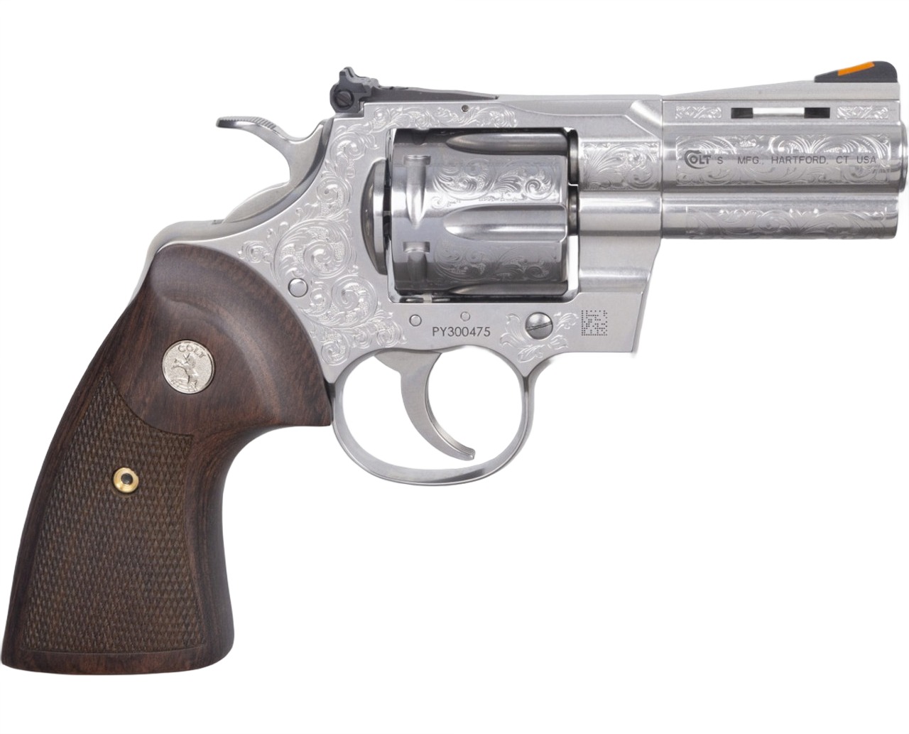 Colt Mfg PYTHONSP3WSSE Python 357 Mag 6rd Shot 3″ Stainless Steel Barrel, Cylinder& Frame, Walnut Grip w/Medallion