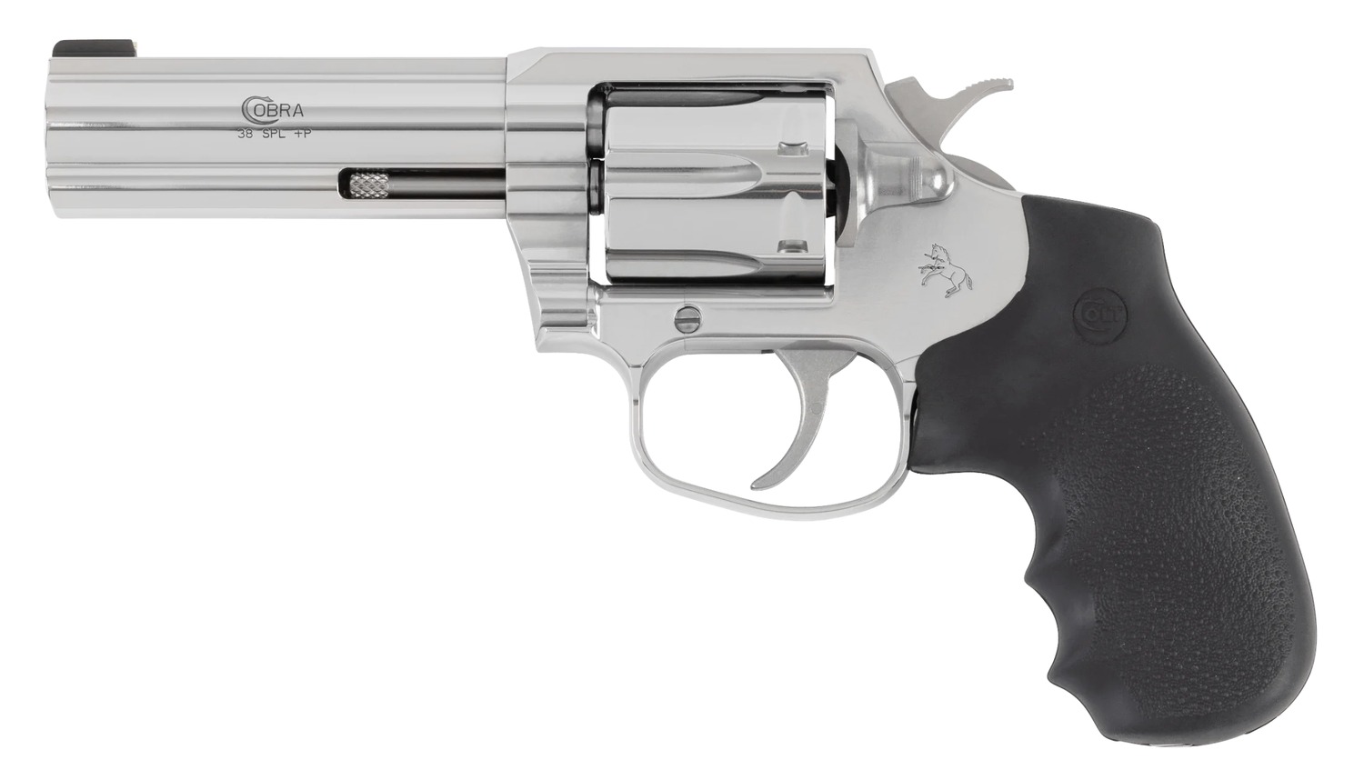 Colt Mfg COBRASB4BB Cobra  38 Special +P 6 Shot 4″ Stainless Steel Barrel, Cylinder & Frame, Black Hogue Overmolded Grip, Exposed Hammer
