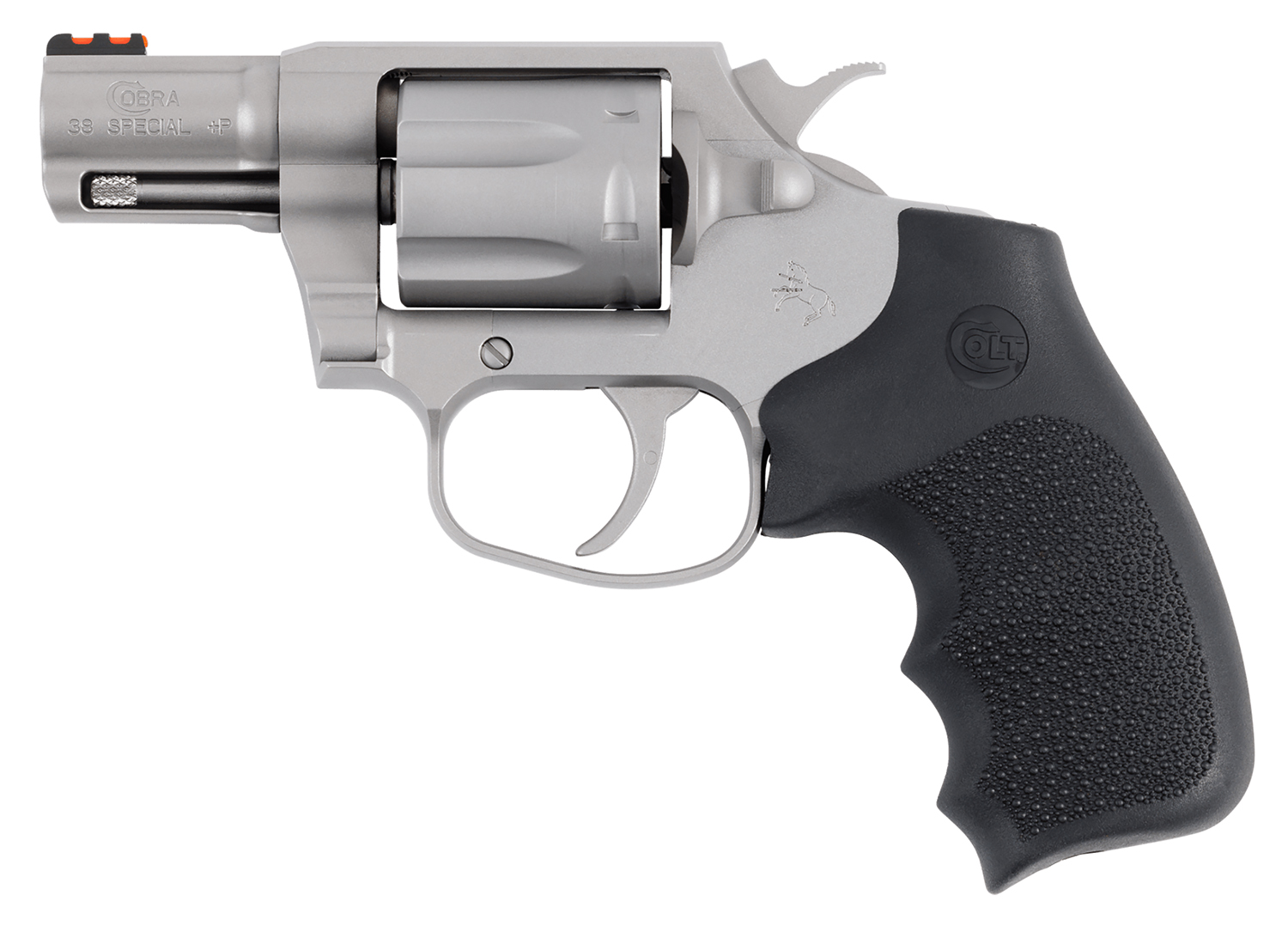 Colt Mfg COBRASM2RFO Cobra 38 Special +P 6rd Shot 2″ Matte Stainless Barrel, Cylinder & Frame, Black Hogue Overmolded Grip, Exposed Hammer