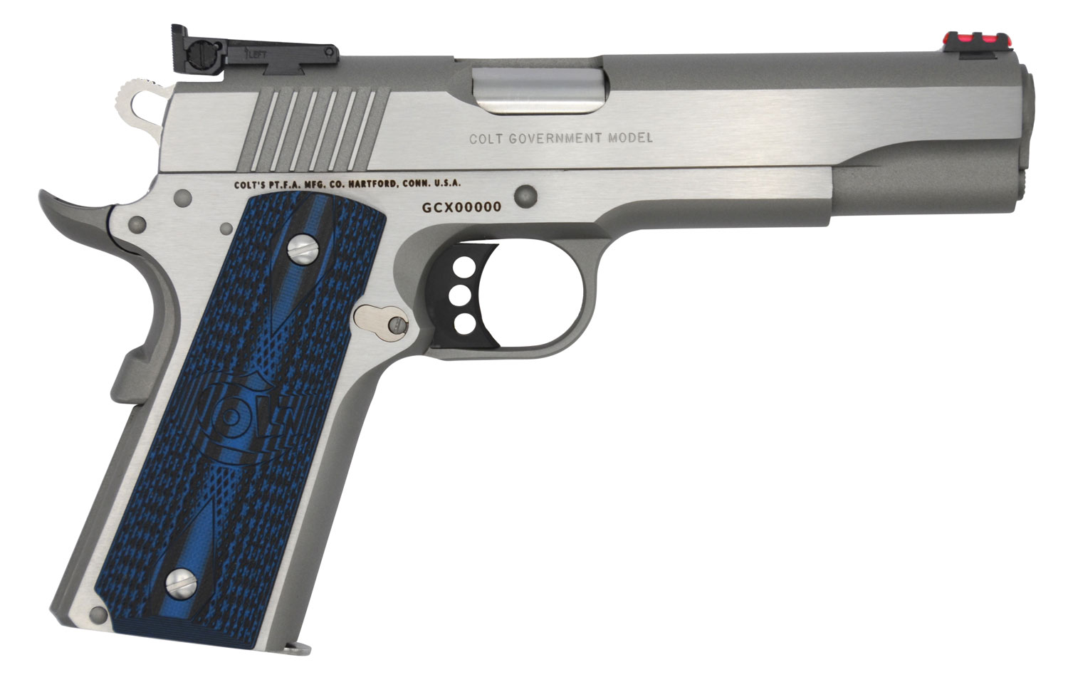 Colt Mfg O5072GCL Gold Cup Lite 9mm Luger 8+1 5″ Stainless National Match Barrel, Stainless Steel Serrated Slide, Stainless Steel Frame w/Beavertail, Blue Scalloped G10 Grip, Ambidextrous
