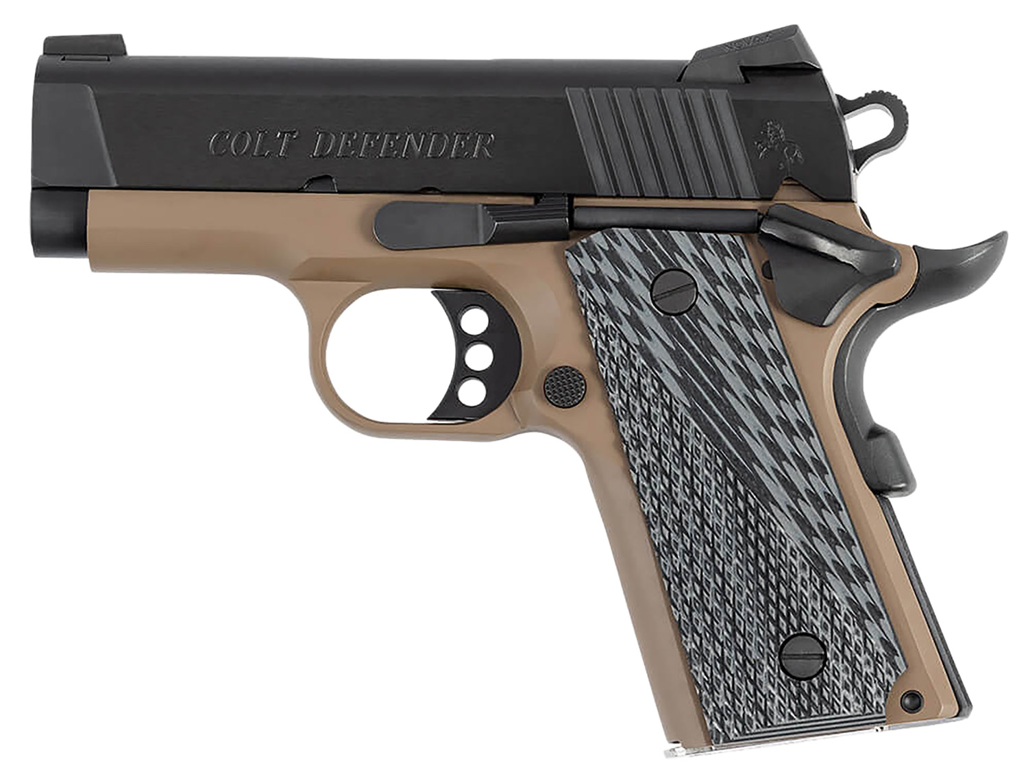 Colt Mfg O7800XEFDE Defender 45 ACP 7+1 3″ Black Carbon Steel Serrated Slide, Flat Dark Earth Aluminum Frame w/Beavertail, G10 Grip