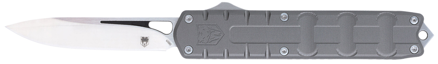CobraTec Knives CTEGRYM390DNS Enforcer 3.25″ OTF Drop Point Plain M390 Steel Blade/Gray Aluminum Handle