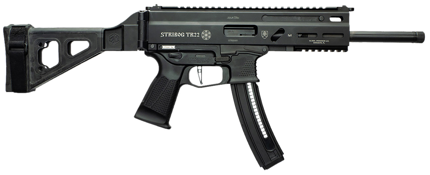Grand Power 197892004817 TR22 Stribog 22 LR 25+1 10″ Black Threaded Barrel, Black Hardcoat Anodize Receiver w/Picatinny Rail, Black SB Tactical Brace, Black Polymer Grip, Ambidextrous